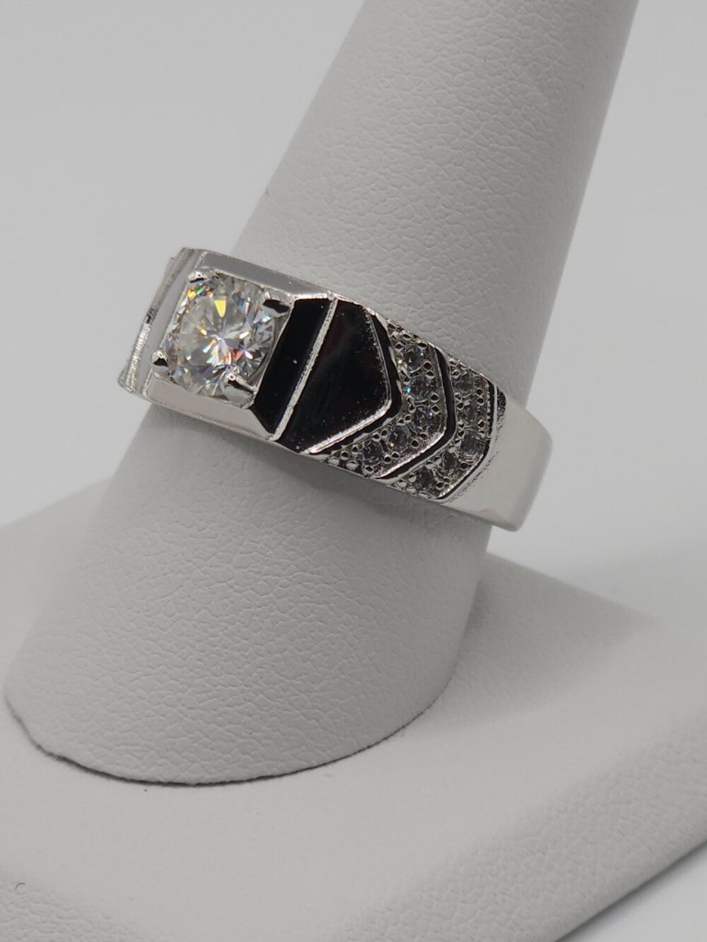 925 Sterling Silver 1ct Moissanite Men Signet Ring Size 10 GRA Certified - Picture 2 of 6